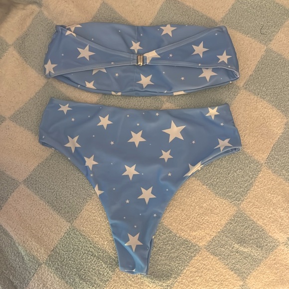 Star Print Strapless High Waisted Bikini Swimsuit SHEIN Cheeky Bathing Suit - Picture 2 of 2
